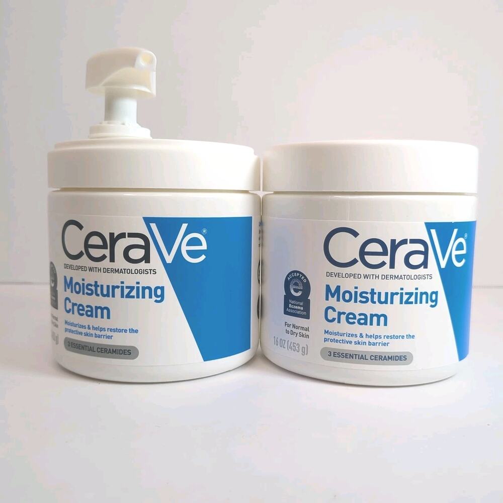 CERAVE MOISTURIZING CREAM FACE & BODY W/ PUMP NORMAL TO DRY SKIN 16OZ NWOB 2PC.